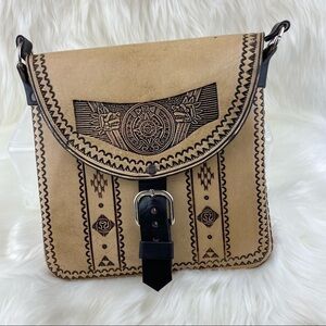 NEW RAW LEATHER MEXICAN CROSSBODY BAG